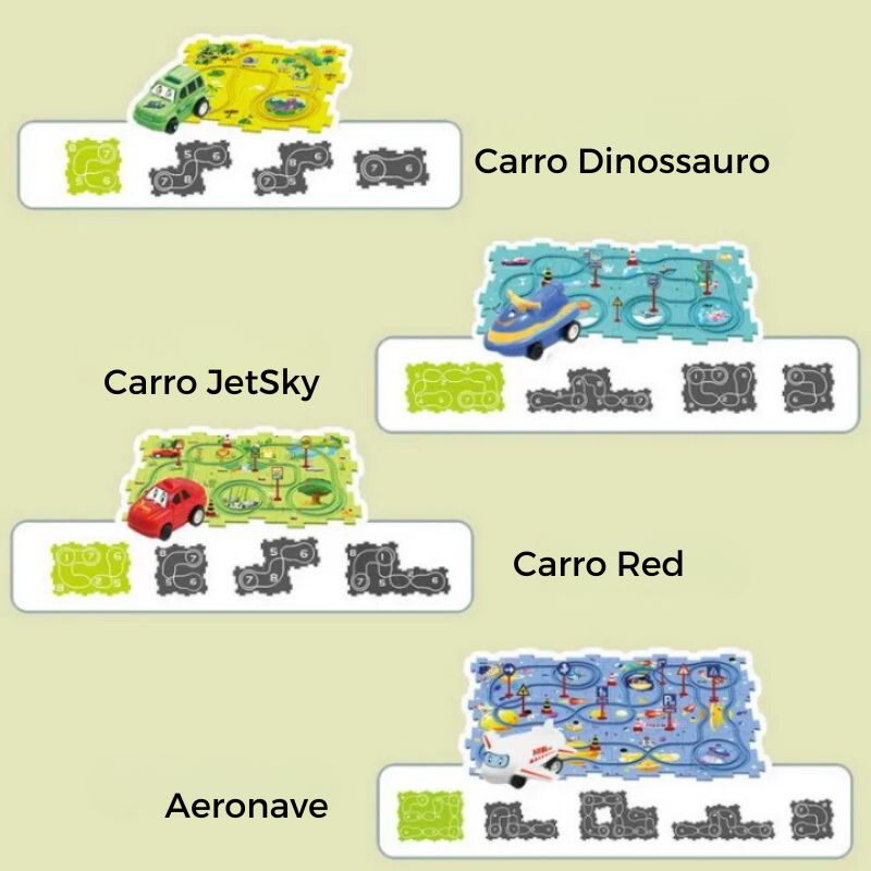 Conjunto de Carros de Trilha Educativa para Crianças